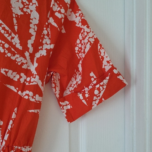 DKNY Darker Orange and White Midi Dress With Tie Lightweight 3 Button New - Picture 14 of 14